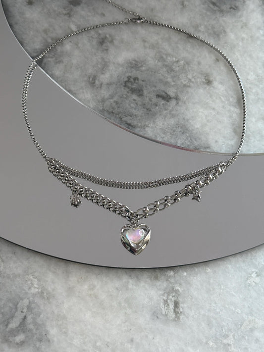 Y2k Grunge Necklace Chubby Heart Iredescent Necklace Chunky Grunge Necklace Alt Jewelry Acubi Nana Anime Indie Aesthetic K Pop Punk Jewelry