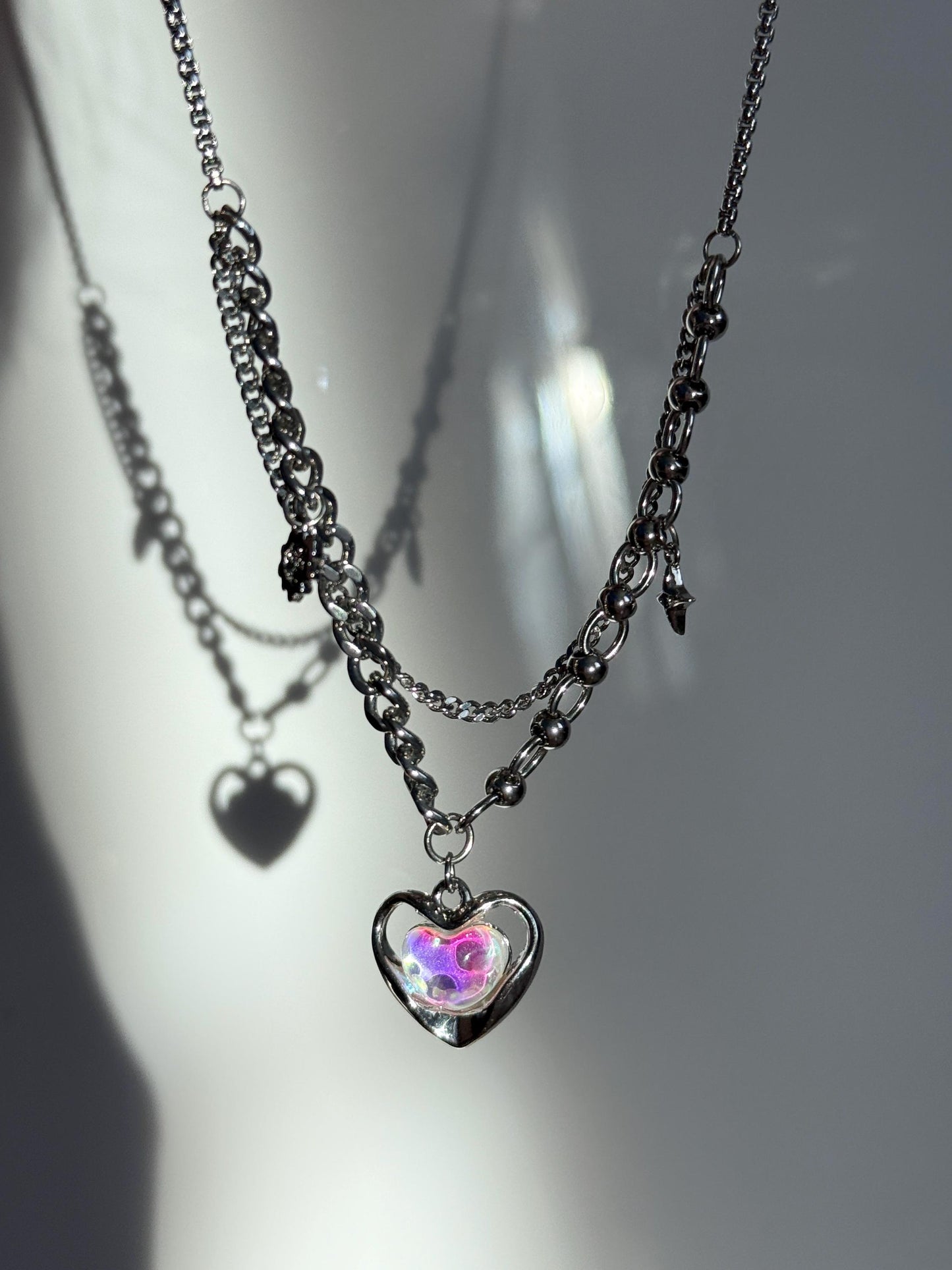 Y2k Grunge Necklace Chubby Heart Iredescent Necklace Chunky Grunge Necklace Alt Jewelry Acubi Nana Anime Indie Aesthetic K Pop Punk Jewelry