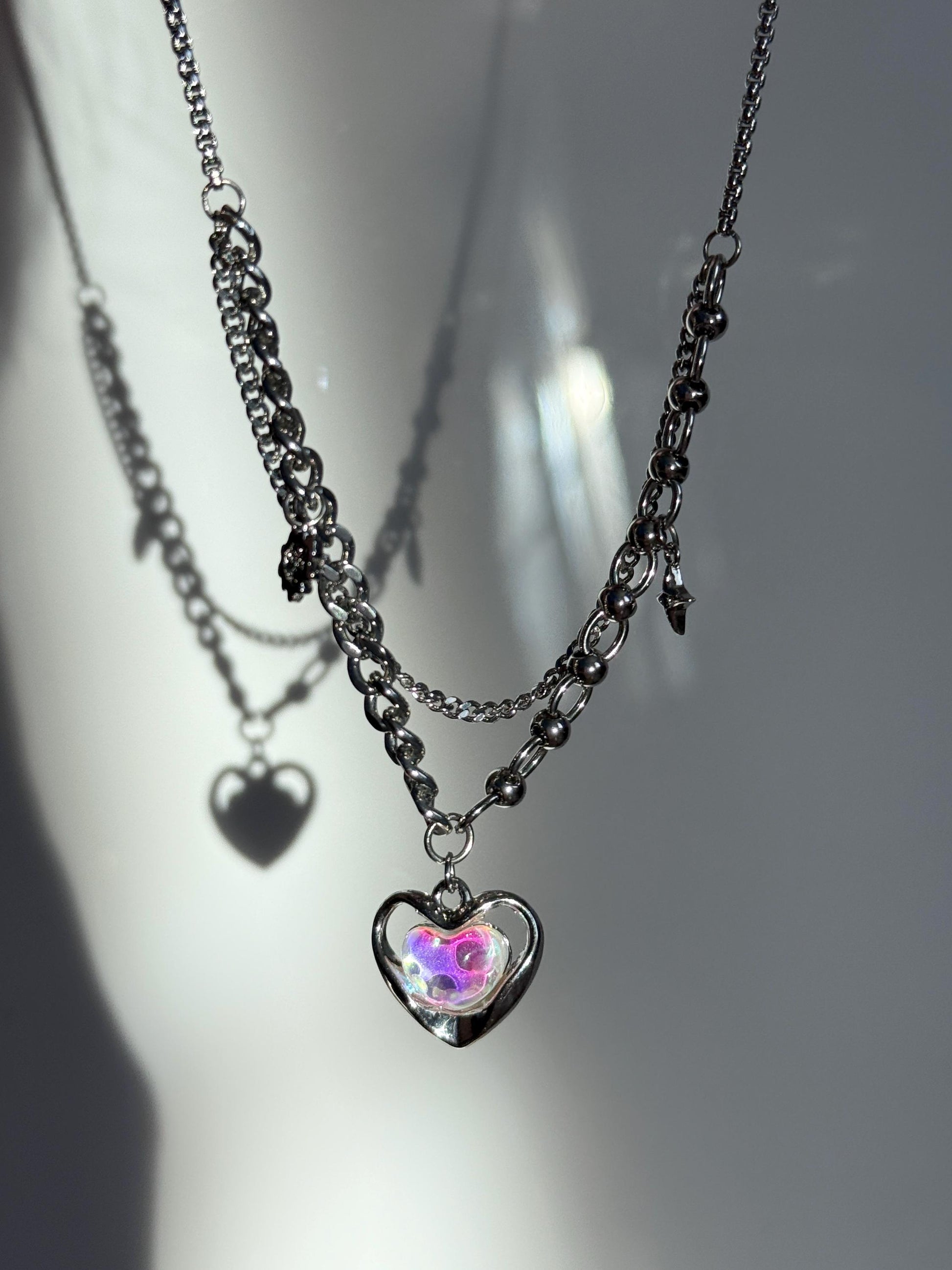 Y2k Grunge Necklace Chubby Heart Iredescent Necklace Chunky Grunge Necklace Alt Jewelry Acubi Nana Anime Indie Aesthetic K Pop Punk Jewelry