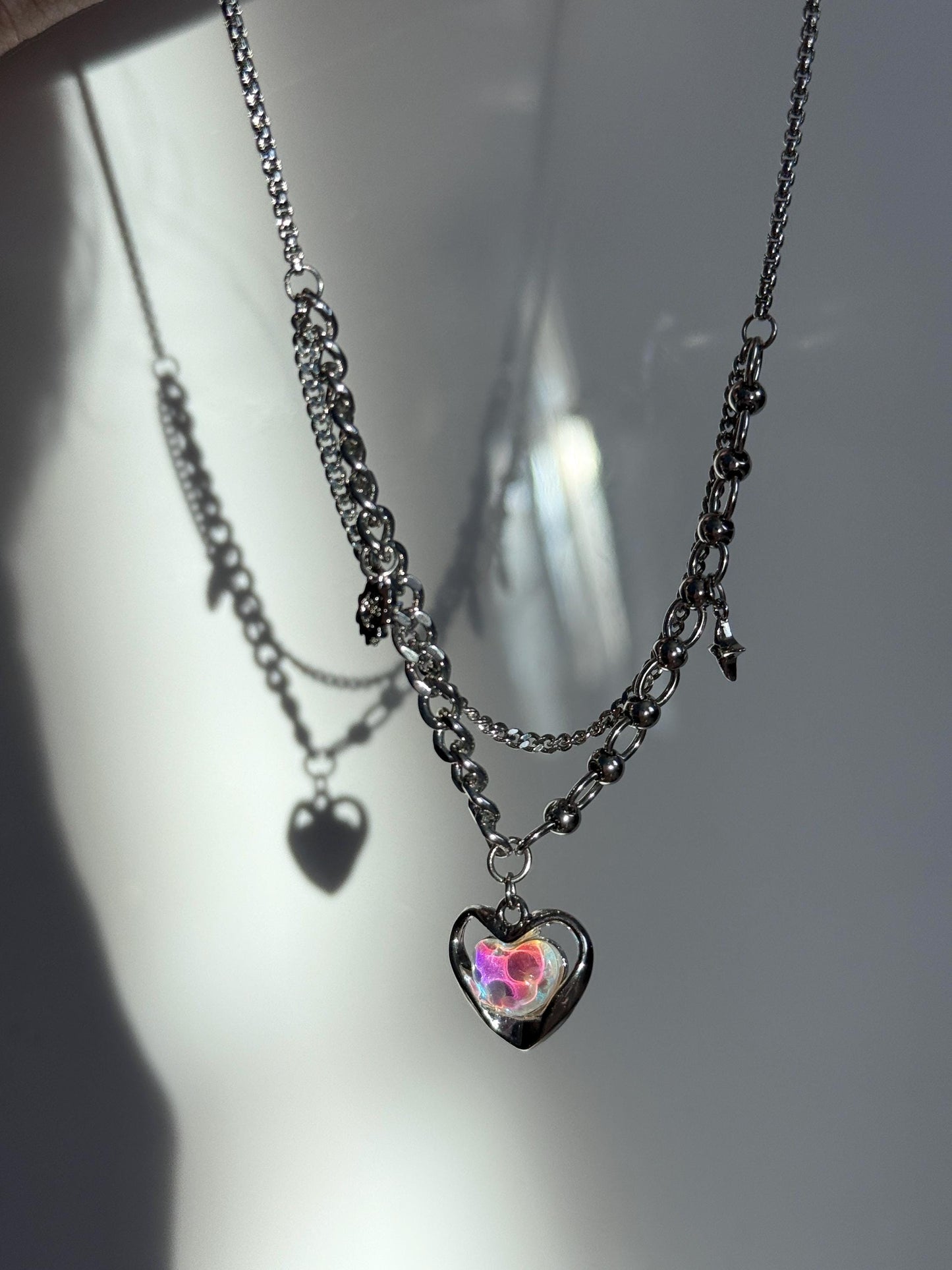 Y2k Grunge Necklace Chubby Heart Iredescent Necklace Chunky Grunge Necklace Alt Jewelry Acubi Nana Anime Indie Aesthetic K Pop Punk Jewelry