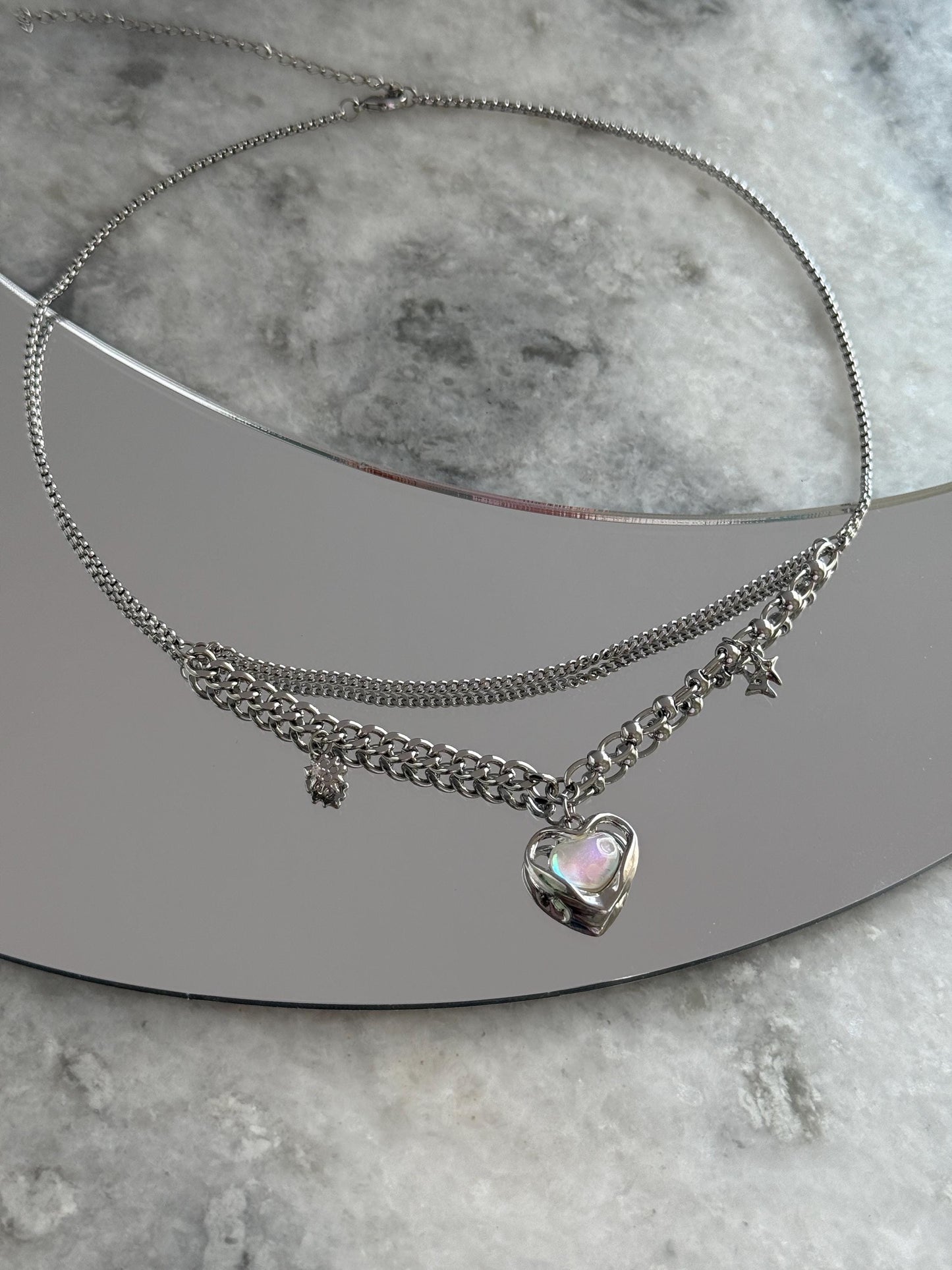 Y2k Grunge Necklace Chubby Heart Iredescent Necklace Chunky Grunge Necklace Alt Jewelry Acubi Nana Anime Indie Aesthetic K Pop Punk Jewelry