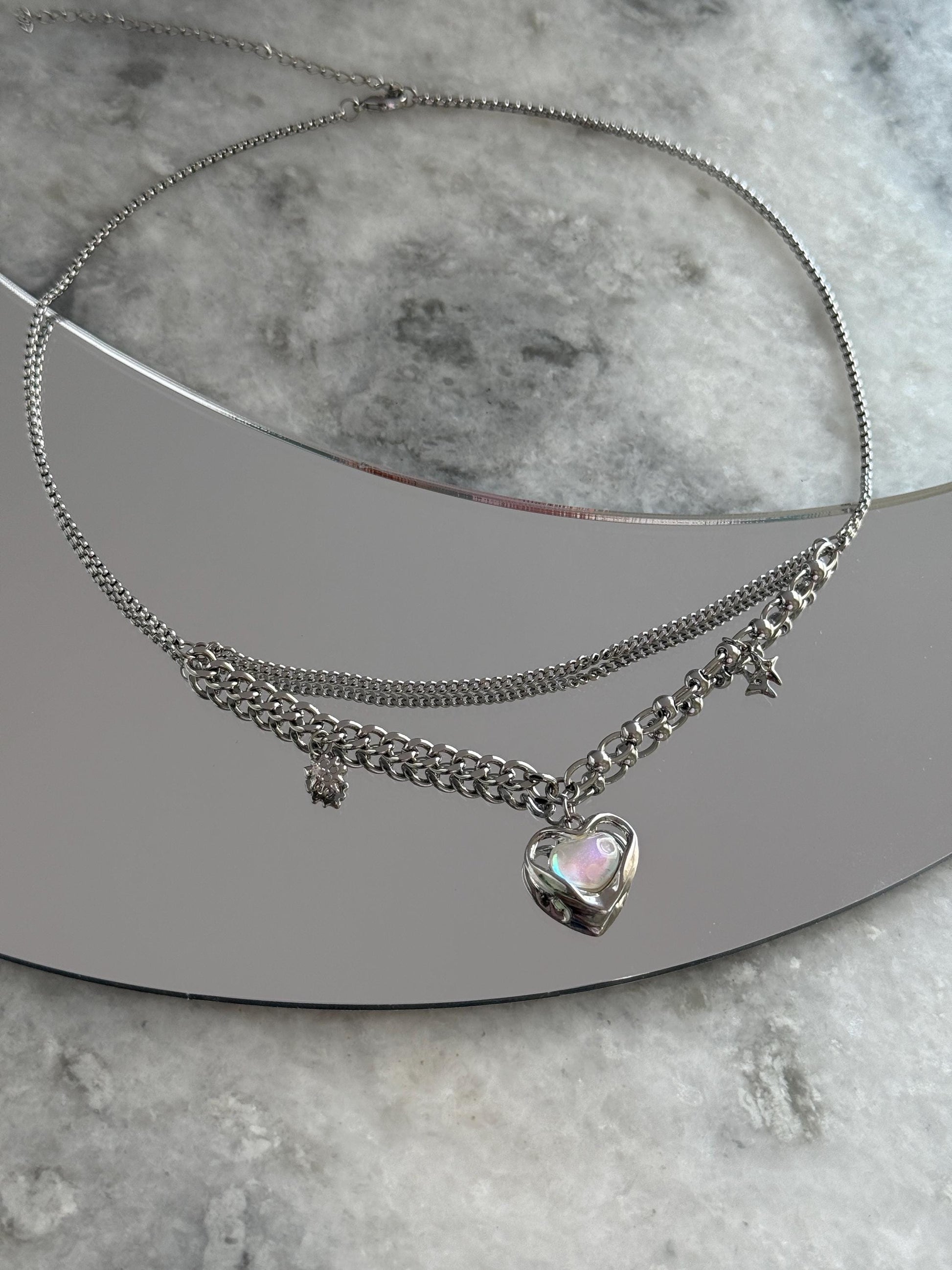 Y2k Grunge Necklace Chubby Heart Iredescent Necklace Chunky Grunge Necklace Alt Jewelry Acubi Nana Anime Indie Aesthetic K Pop Punk Jewelry