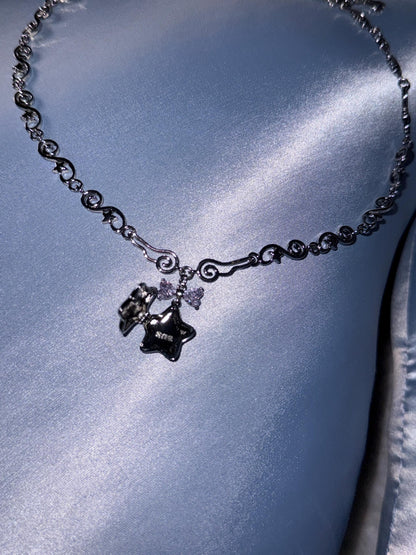 Y2k Star Locket Necklace Dreamcore Shoujo Coquette Bow Necklace Choker Angel Wings Nana Anime Accessories Indie Alternative Jewelry