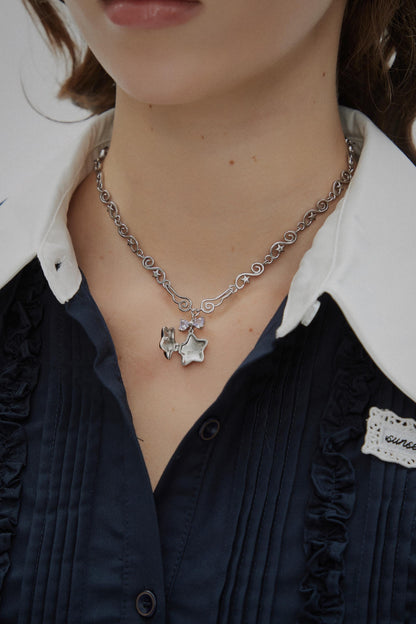 Y2k Star Locket Necklace Dreamcore Shoujo Coquette Bow Necklace Choker Angel Wings Nana Anime Accessories Indie Alternative Jewelry