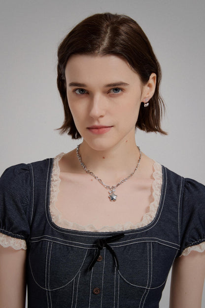 Y2k Star Locket Necklace Dreamcore Shoujo Coquette Bow Necklace Choker Angel Wings Nana Anime Accessories Indie Alternative Jewelry