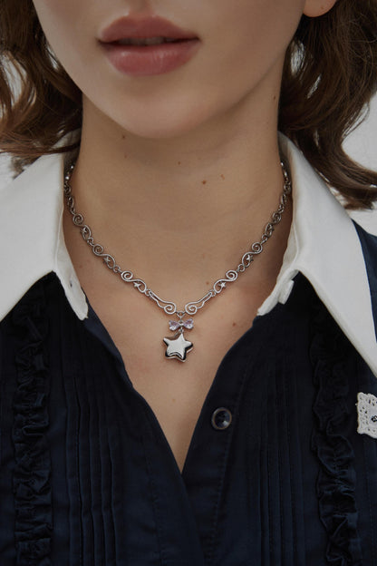 Y2k Star Locket Necklace Dreamcore Shoujo Coquette Bow Necklace Choker Angel Wings Nana Anime Accessories Indie Alternative Jewelry