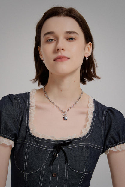 Y2k Star Locket Necklace Dreamcore Shoujo Coquette Bow Necklace Choker Angel Wings Nana Anime Accessories Indie Alternative Jewelry