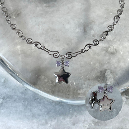Y2k Star Locket Necklace Dreamcore Shoujo Coquette Bow Necklace Choker Angel Wings Nana Anime Accessories Indie Alternative Jewelry