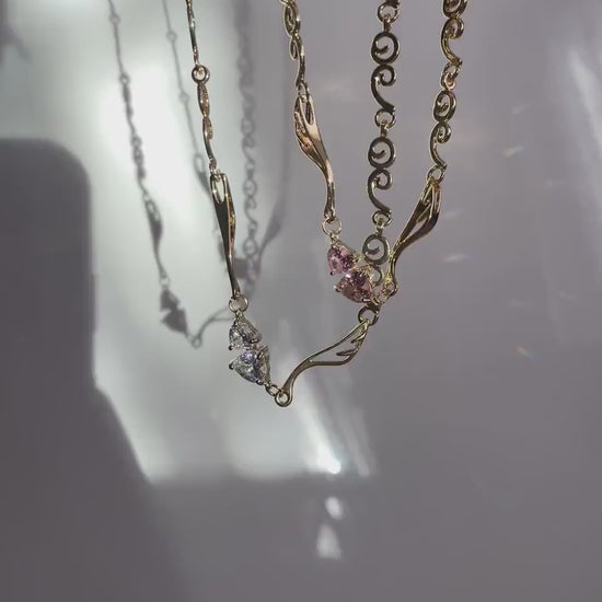 Y2k Angel Wings Choker Cubic Zirconia Heart Cyber Grunge Necklace 2000s Jewelry Egirl Preppy Gift for Her Indie Trendy Kpop Cottagecore