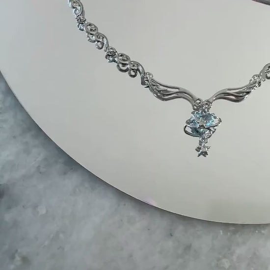 Y2k Grunge Necklace Angel Wings Choker Light Blue Orbit Grunge Necklace Alt Jewelry Acubi Nana Anime Indie Aesthetic K Pop PunkJewelry