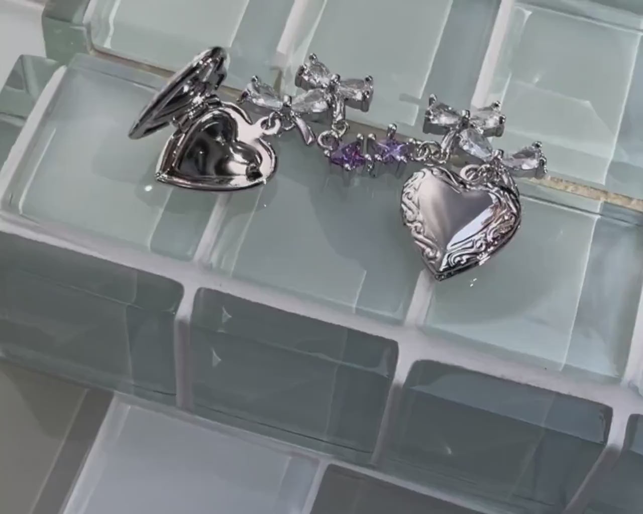 Heart Locket Earrings White Gold Filled Ribbon Coquette Ballet Core Y2K Star Fairy Jewelry Ballerina Indie Jewelry Cottage Core Romantic