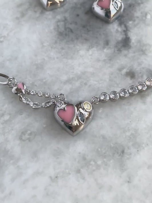 Y2K Space Girl Heart Choker, Heart Gem Chained Necklace, Nana Anime, Alt Jewelry, Street Fashion, Fairycore, 2000s, Gift for Her