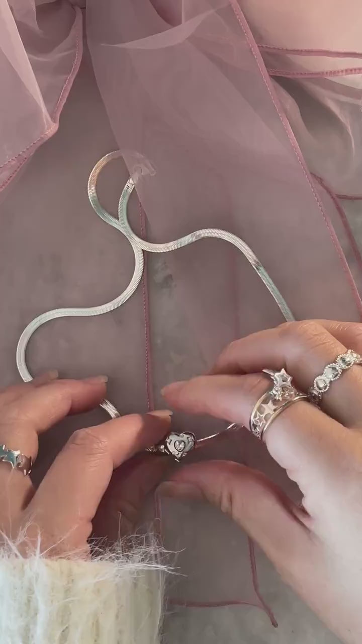 925 Coquette Heart Locket Necklace Snake Chain Choker Balletcore Fairy Grunge Snake Chain Shoujo Aesthetic 925 Sterling Silver Necklace nana