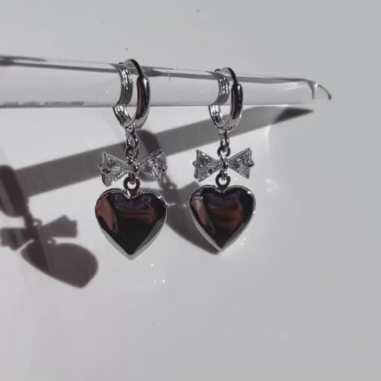 Coquette Heart Locket Bow Earrings Y2k Angelic Ballet Core Jewelry Indie Aesthetic Bow Heart Romantic Valentine's Day Gift Trendy Earrings