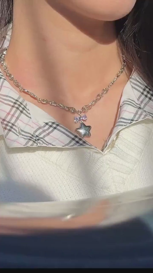 Y2k Star Locket Necklace Dreamcore Shoujo Coquette Bow Necklace Choker Angel Wings Nana Anime Accessories Indie Alternative Jewelry