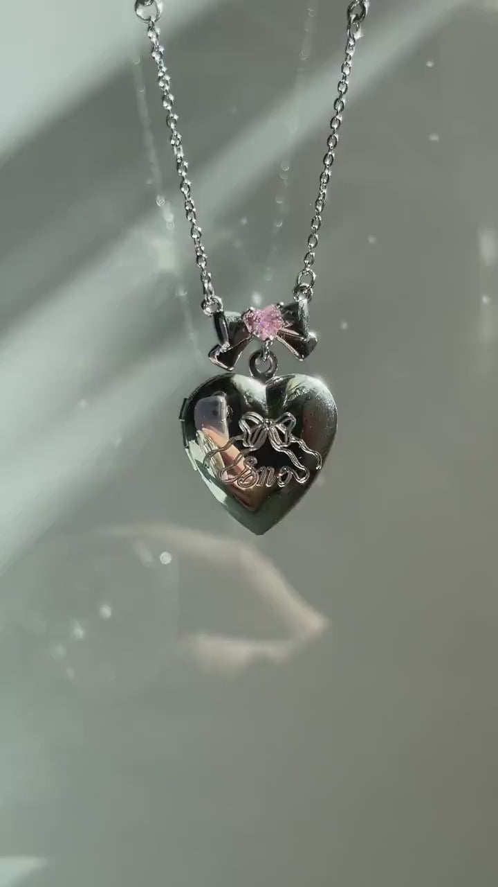 Coquette Bow Heart Locket Necklace Y2k Bow Choker Fairy Grunge Ballet Core Priscilla necklace indie jewelry Valentine's Day Gift for Her