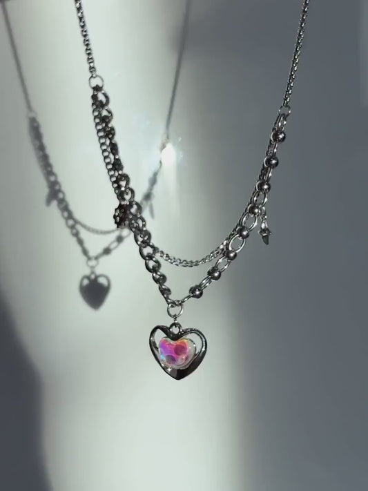 Y2k Grunge Necklace Chubby Heart Iredescent Necklace  Chunky Grunge Necklace Alt Jewelry Acubi Nana Anime Indie Aesthetic K Pop Punk Jewelry